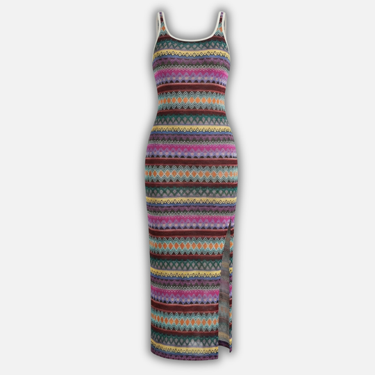 Gestreiftes Tank Maxi Kleid mit seitlichem Schlitz für Damen