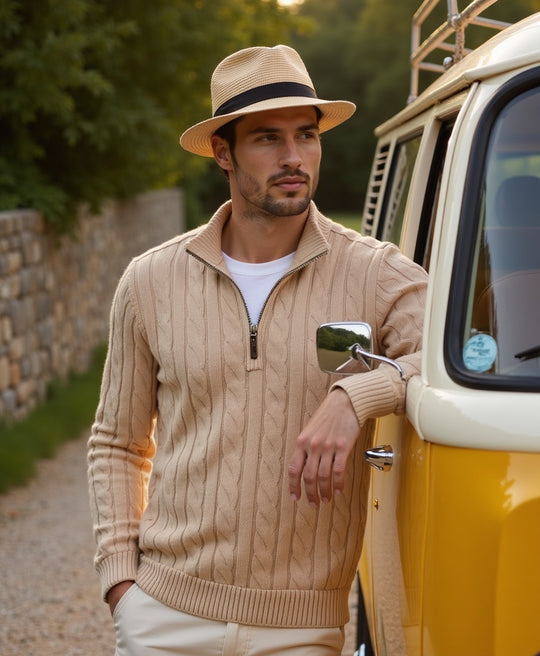 Gestrickter Pullover mit Halbreißverschluss für Männer