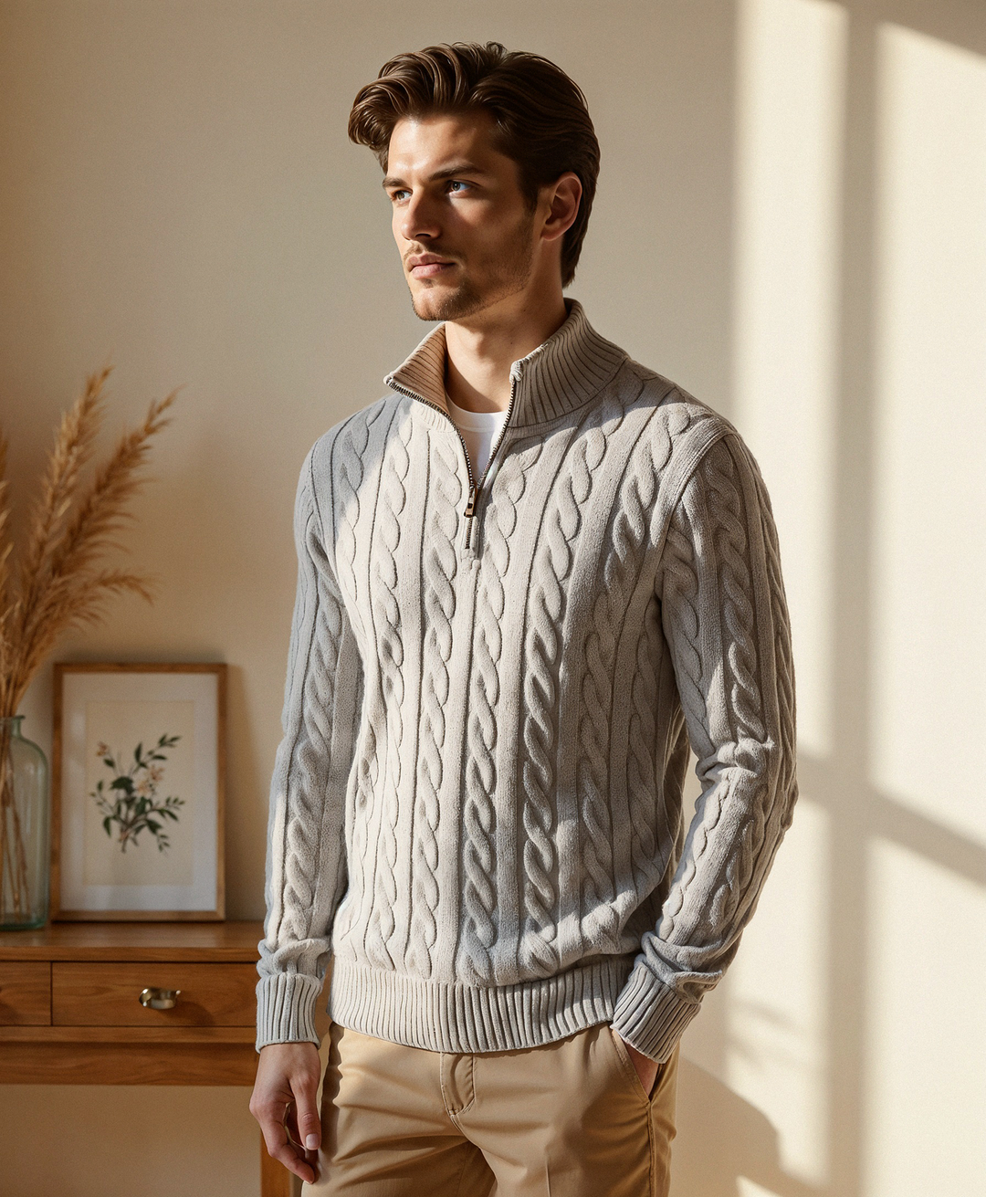 Gestrickter Pullover mit Halbreißverschluss für Männer