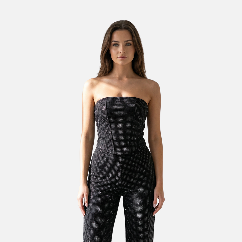 Glitzerndes Hosen Set mit hochtaillierten Jeans für Damen