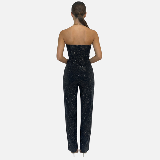 Glitzerndes Hosen Set mit hochtaillierten Jeans für Damen