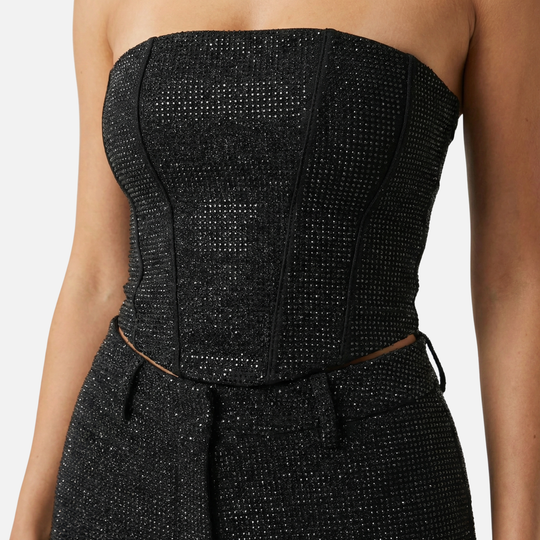 Glitzerndes Hosen Set mit hochtaillierten Jeans für Damen