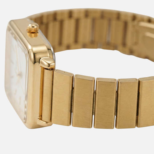 Goldene Edelstahlarmbanduhr mit quadratischem poliertem Zifferblatt für Damen