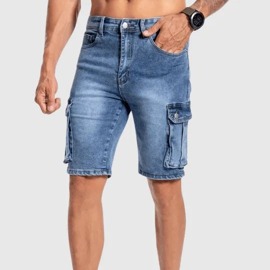 Męskie krótkie spodnie cargo z denimu | letnia odzież