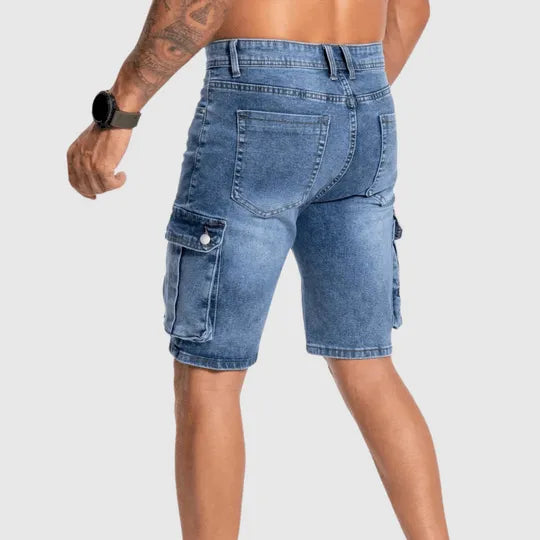 Męskie krótkie spodnie cargo z denimu | letnia odzież