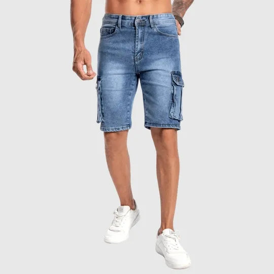 Męskie krótkie spodnie cargo z denimu | letnia odzież