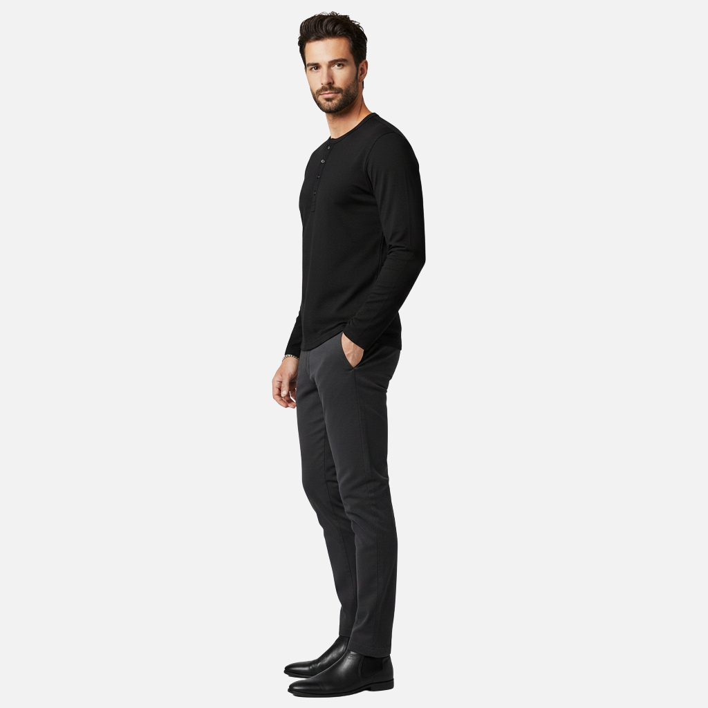 Herren Henley Langarmshirt mit Knopfleiste