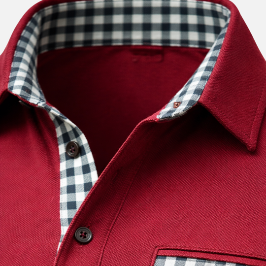 Herren Langarm Polohemd mit kariertem Kragen