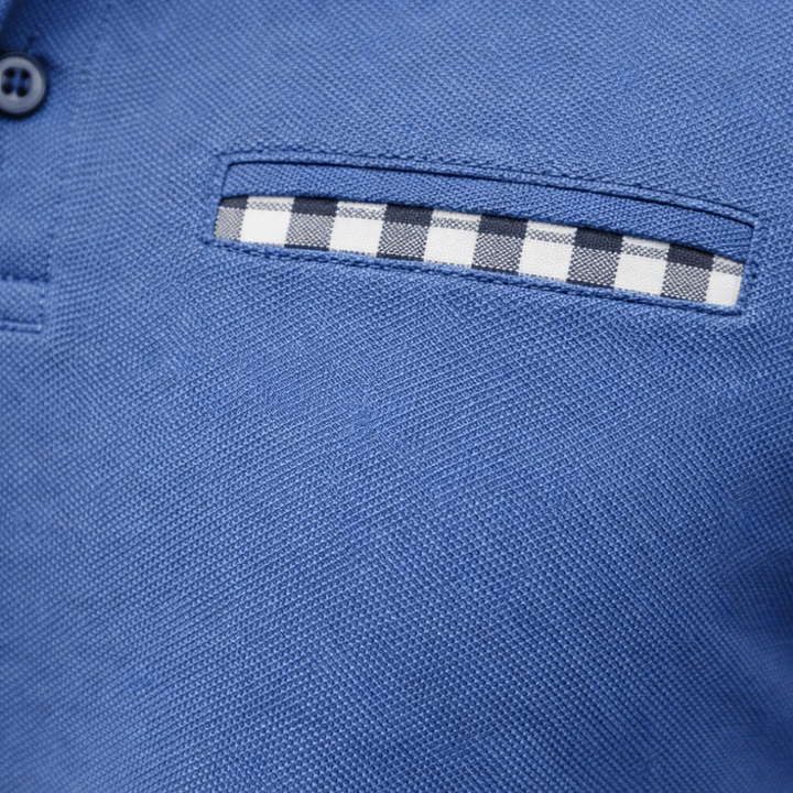 Men's Long Sleeve Polo Shirt with Checked Collar