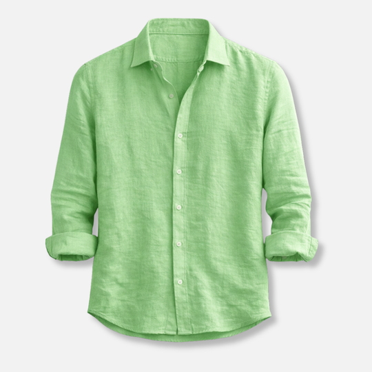 Herren Leinenhemd mit geknöpften Manschetten und langen Ärmeln