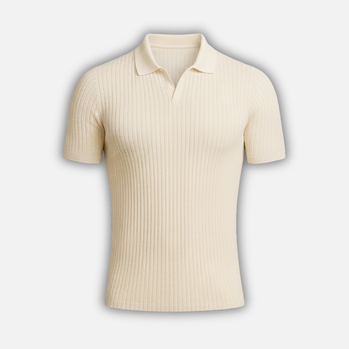 Men's Ribbed Polo Shirt with V-Neck Collar