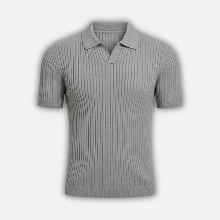 Men's Ribbed Polo Shirt with V-Neck Collar