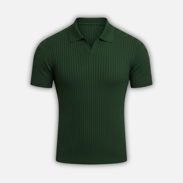 Men's Ribbed Polo Shirt with V-Neck Collar