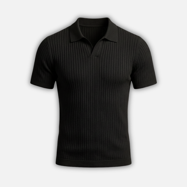 Men's Ribbed Polo Shirt with V-Neck Collar