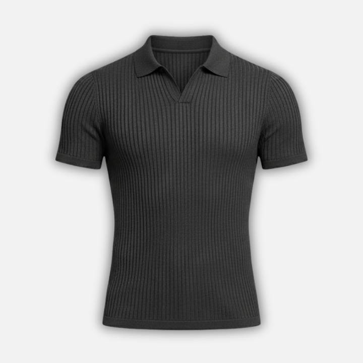 Men's Ribbed Polo Shirt with V-Neck Collar