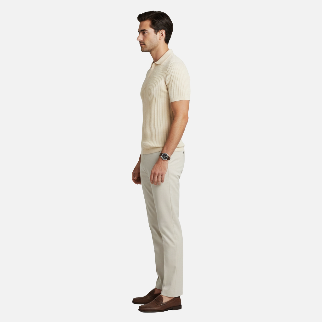 Herren Rippstrick-Polohemd mit V-Ausschnittkragen