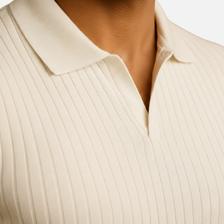 Men's Ribbed Polo Shirt with V-Neck Collar
