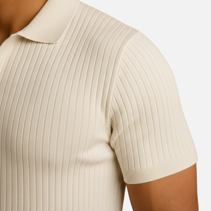 Men's Ribbed Polo Shirt with V-Neck Collar