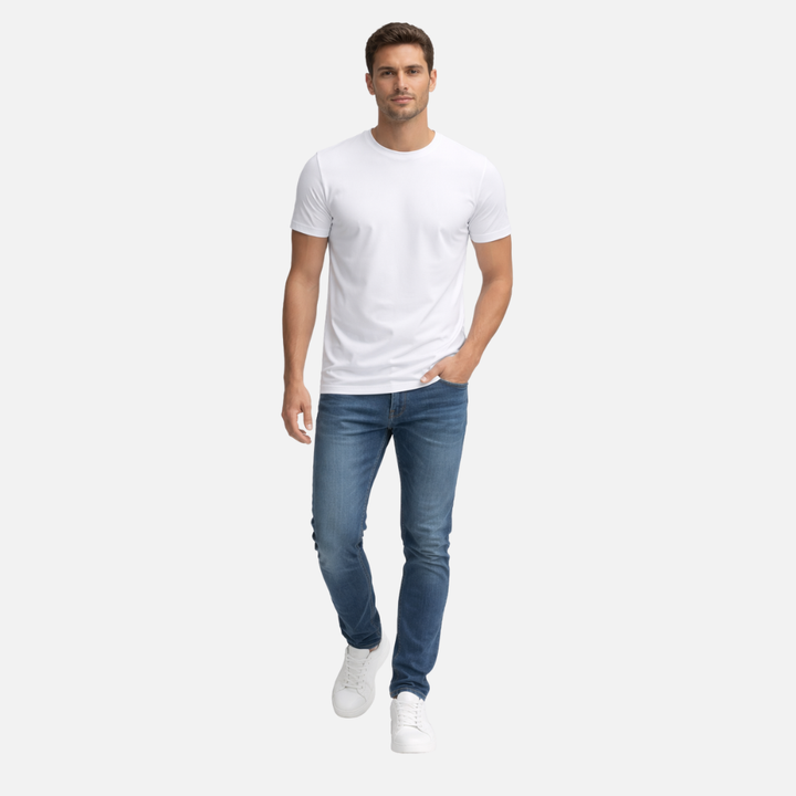 Męski t-shirt z krótkim rękawem i okrągłym dekoltem, z czystym wykończeniem