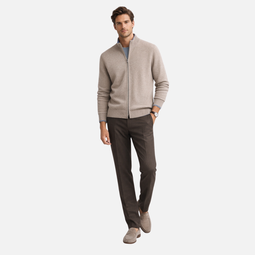 Herren Strickpullover mit geripptem Stehkragen und langen Ärmeln