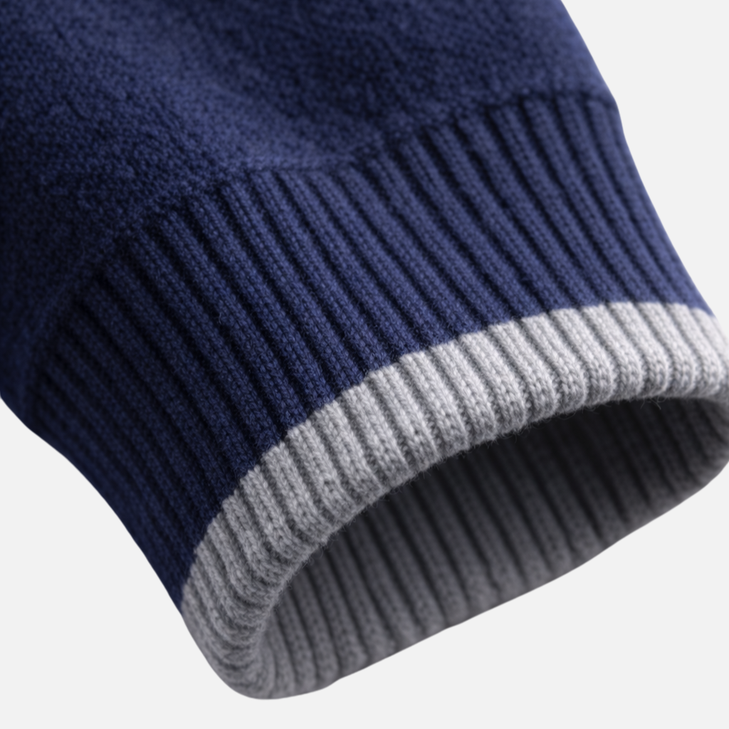 Herren Strickpullover mit geripptem Stehkragen und langen Ärmeln