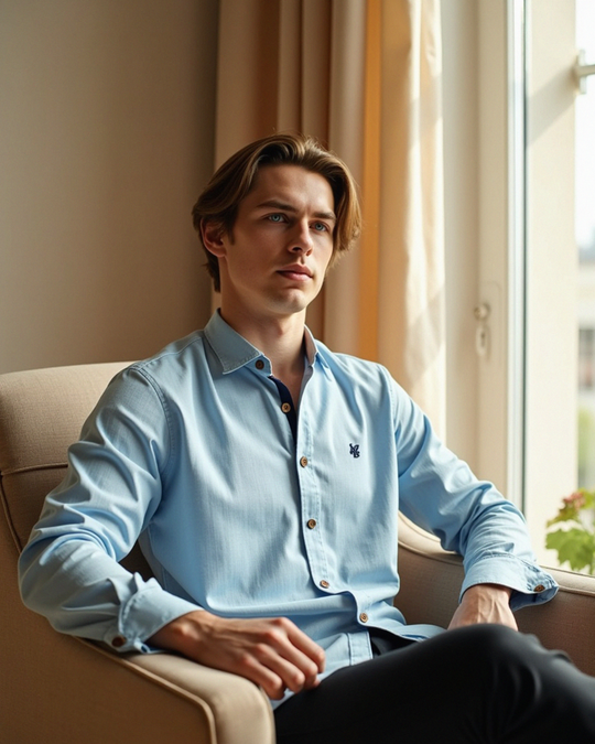 Slim-Fit Herrenhemd mit Stehkragen aus Baumwolle