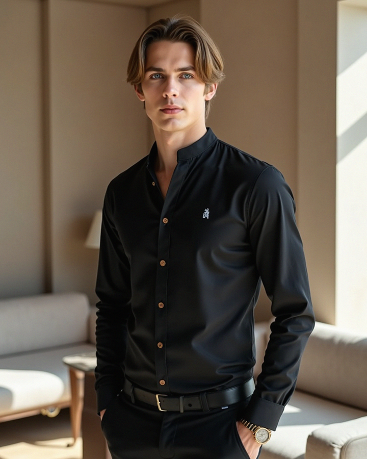 Męska koszula slim fit z bawełny ze stójką