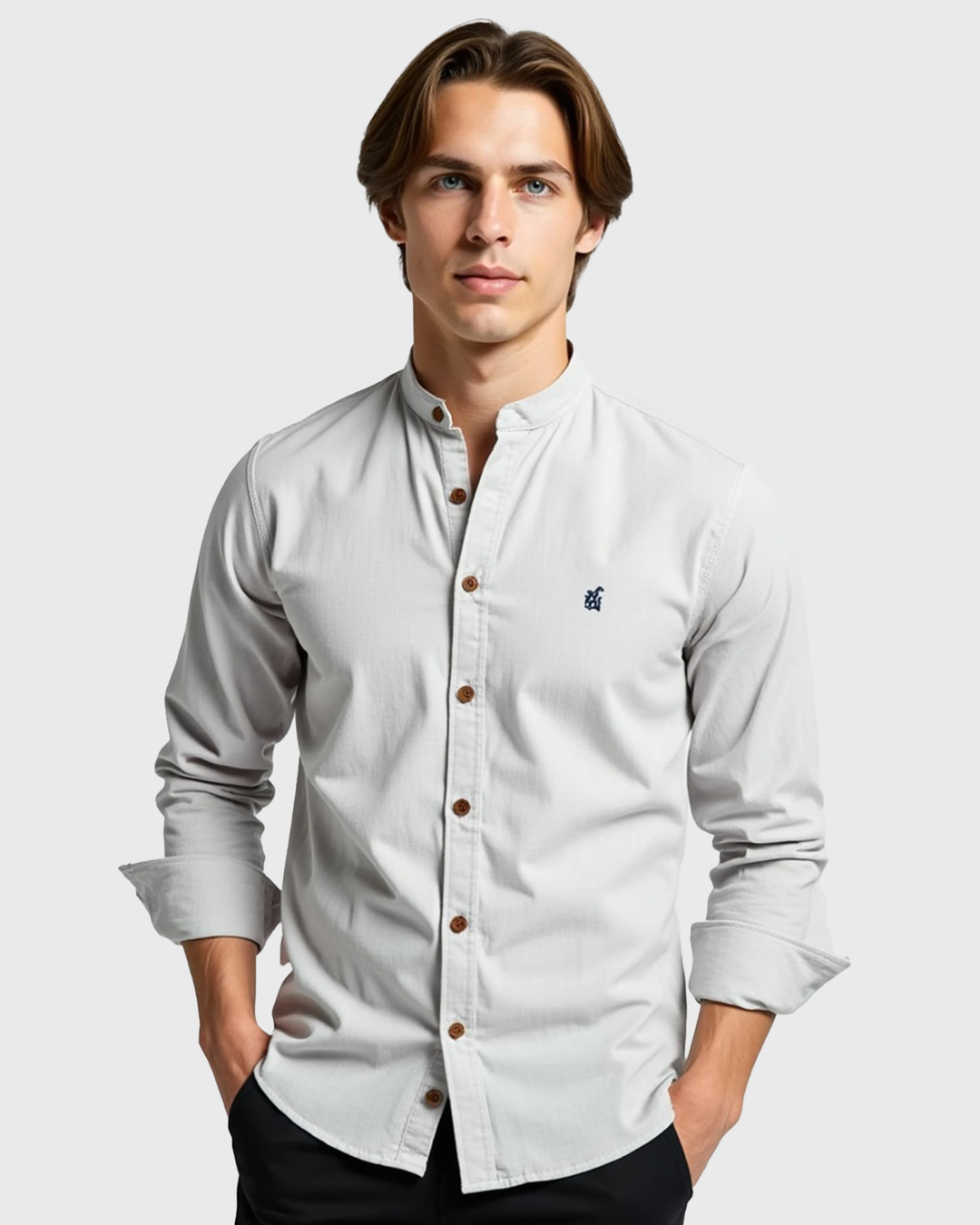 Slim-Fit Herrenhemd mit Stehkragen aus Baumwolle