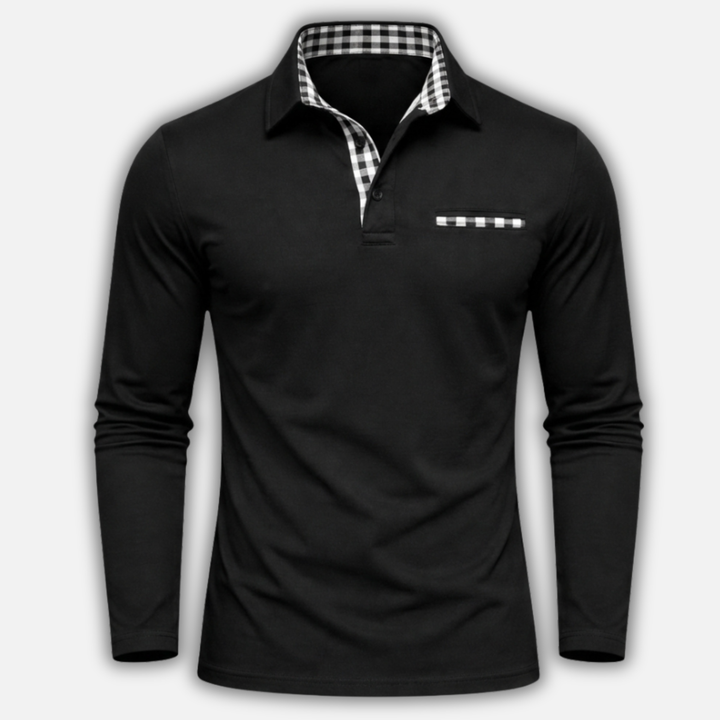 Men's Long Sleeve Polo Shirt with Checked Collar