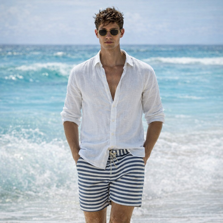 Leinen-Sommerhemd mit Button-Down-Kragen für Herren
