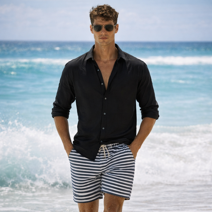 Leinen-Sommerhemd mit Button-Down-Kragen für Herren