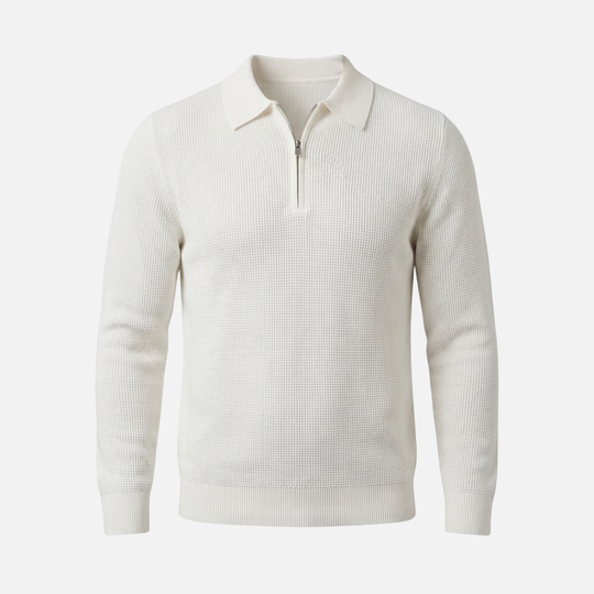 Herren-Quarter-Zip aus leichtem Waffelstrick – Spitzer Kragen