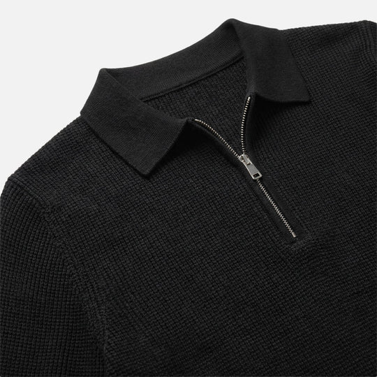 Herren-Quarter-Zip aus leichtem Waffelstrick – Spitzer Kragen