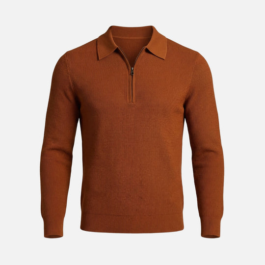 Herren-Quarter-Zip aus leichtem Waffelstrick – Spitzer Kragen
