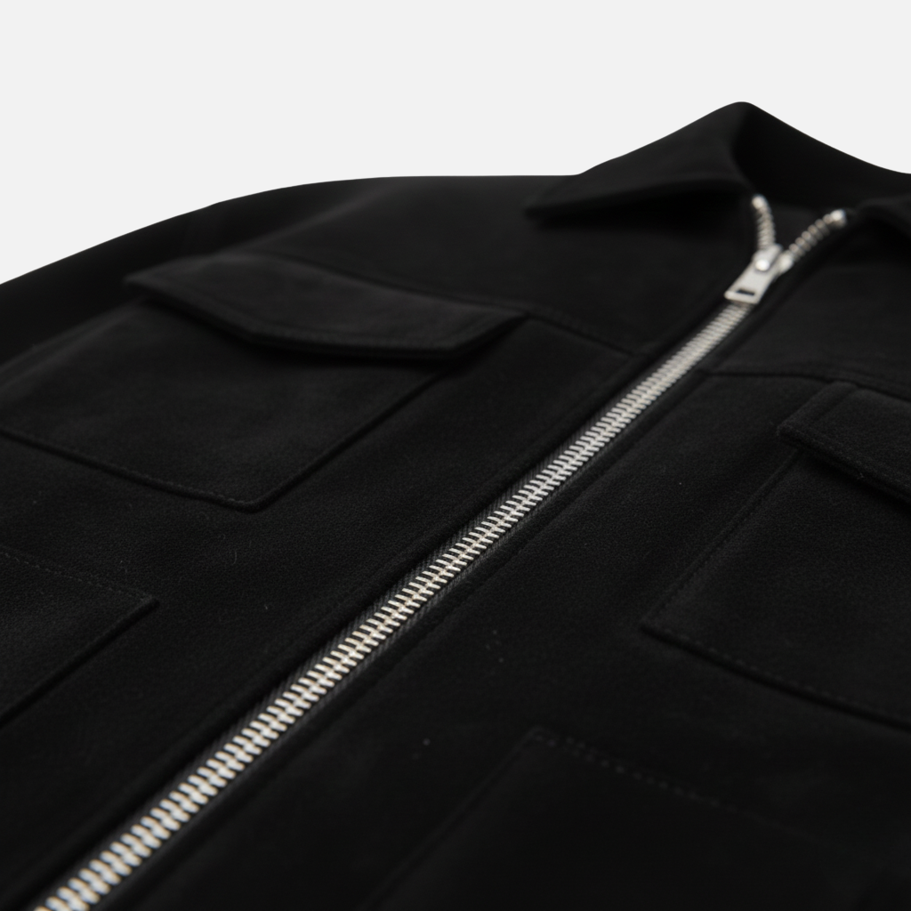 Herrenjacke in lockerer Passform mit Veloursleder Optik und Frontreißverschluss