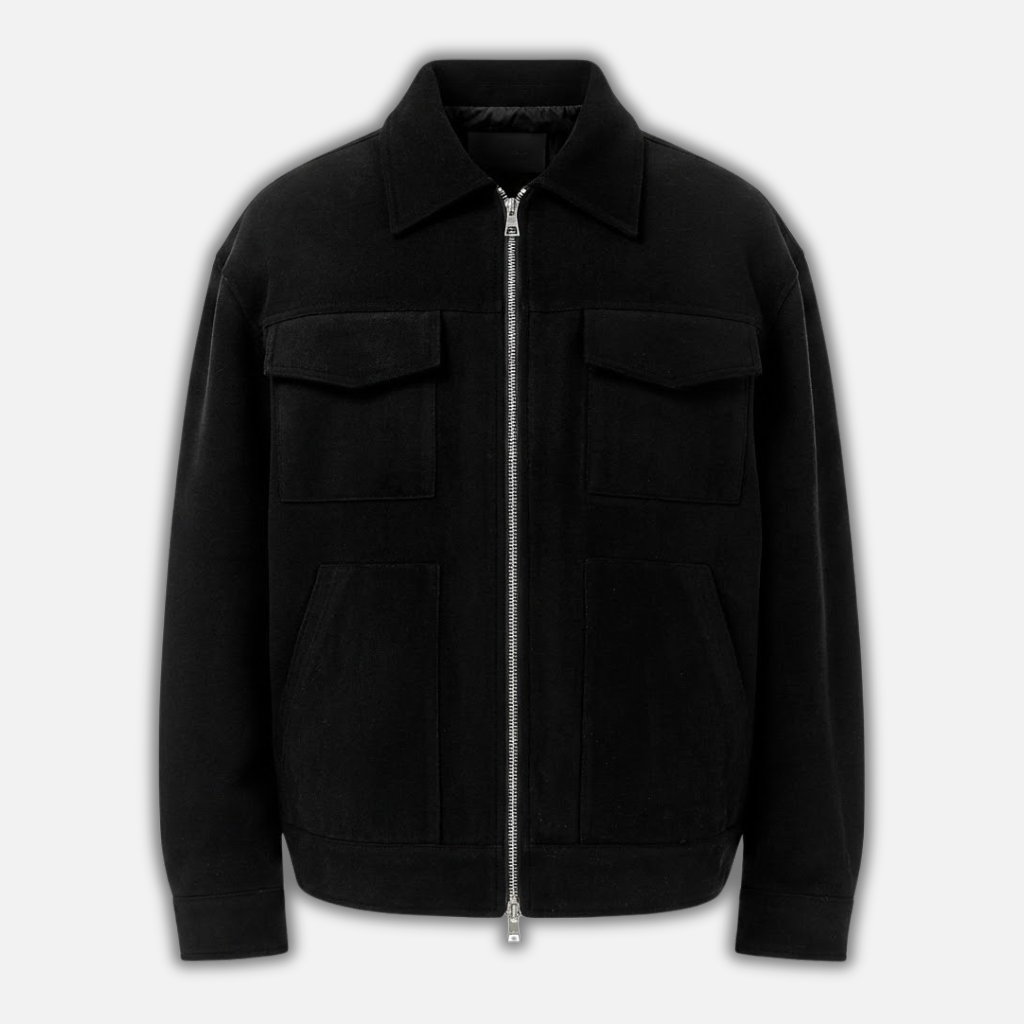 Herrenjacke in lockerer Passform mit Veloursleder Optik und Frontreißverschluss