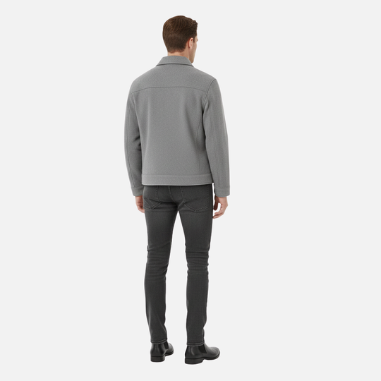 Herrenjacke in lockerer Passform mit Veloursleder Optik und Frontreißverschluss