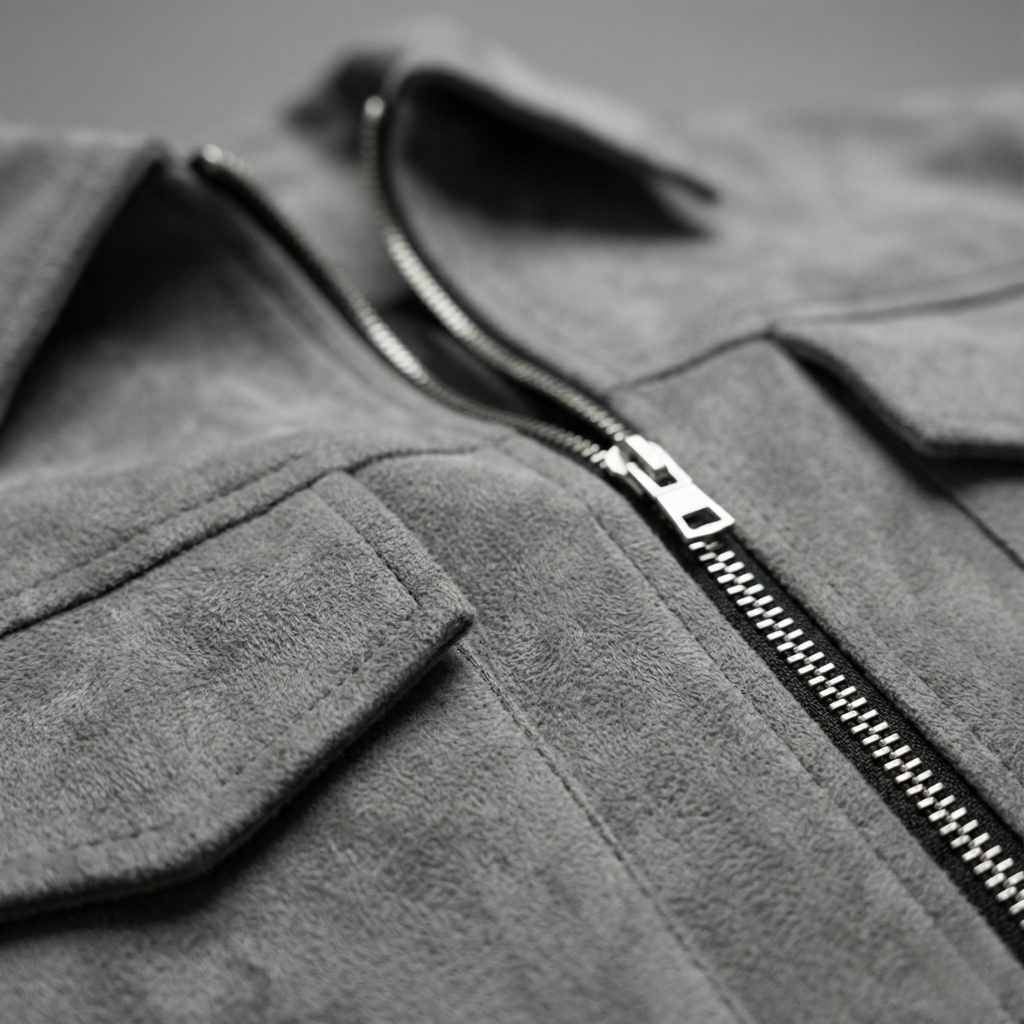 Herrenjacke in lockerer Passform mit Veloursleder Optik und Frontreißverschluss