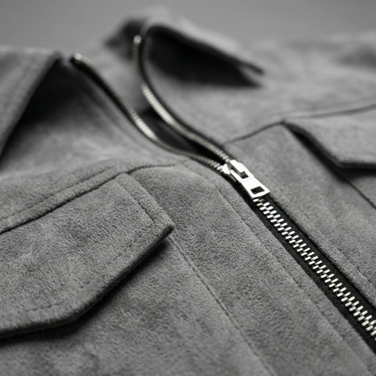 Herrenjacke in lockerer Passform mit Veloursleder Optik und Frontreißverschluss