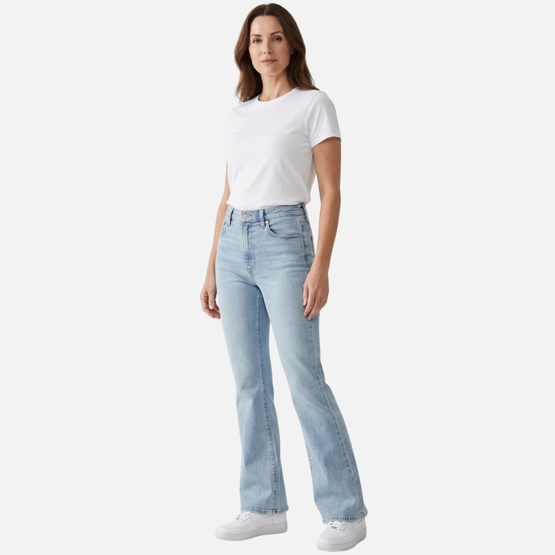 Hoch geschnittene Schlagjeans Ausgestellte Passform mit Taschen für Damen