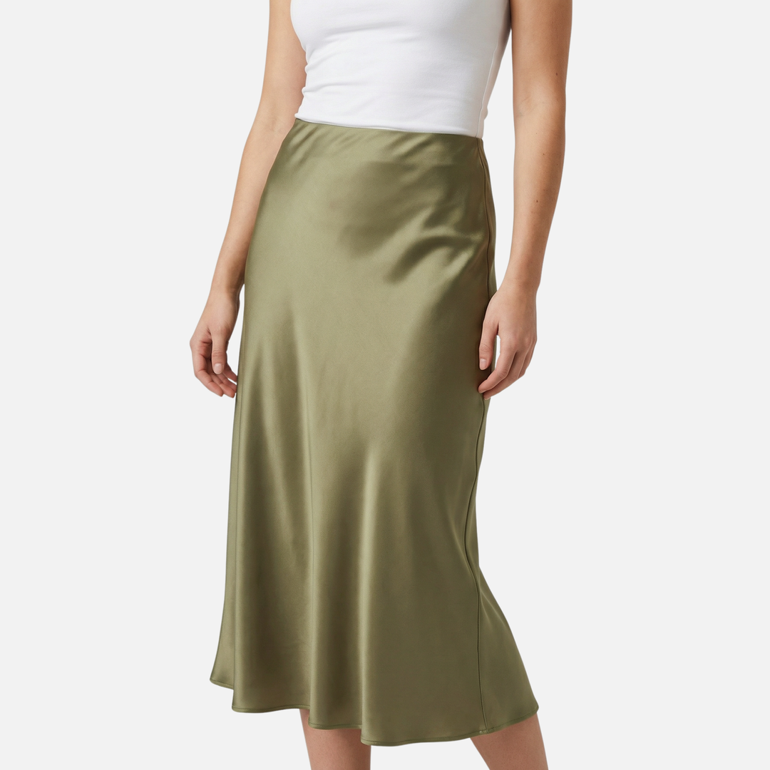 Hochtaillierter Satin Midi Rock für Damen