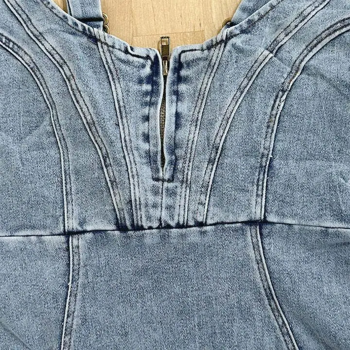 Jeanskleid Slim Fit mit verstellbaren Traegern fuer Damen 3