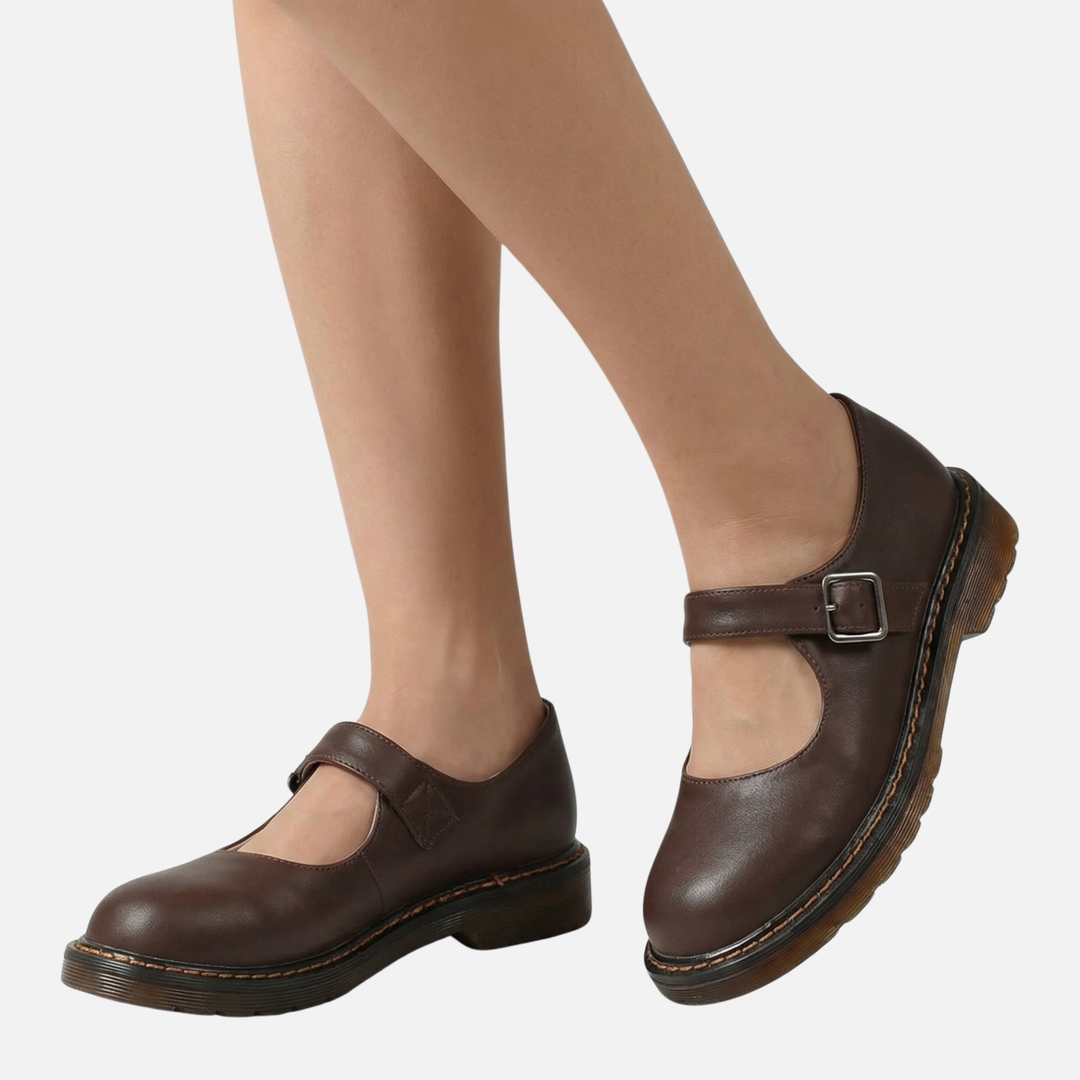 Klassische Mary Jane Ballerinas mit Riemchen und flachem Absatz für Damen