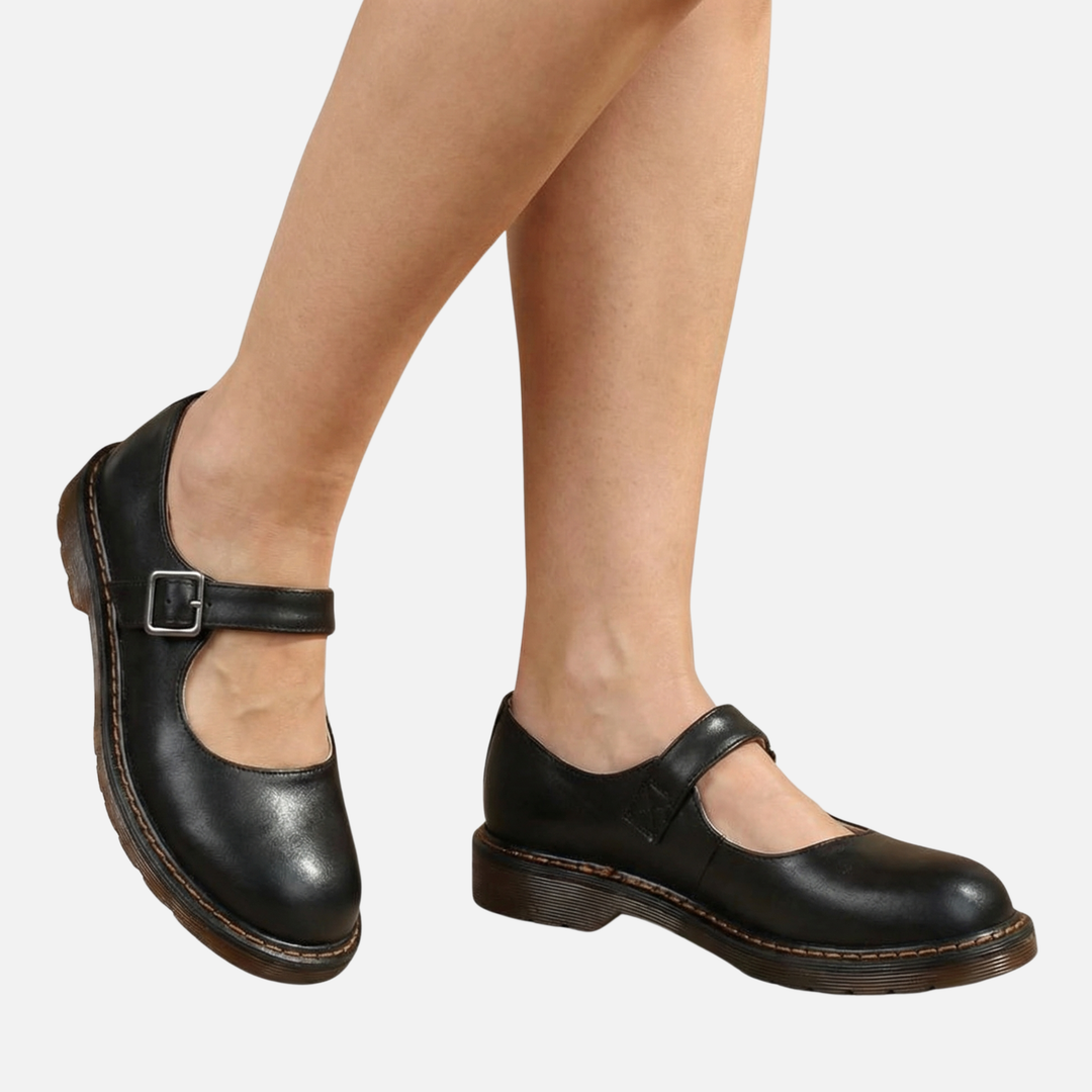Klassische Mary Jane Ballerinas mit Riemchen und flachem Absatz für Damen