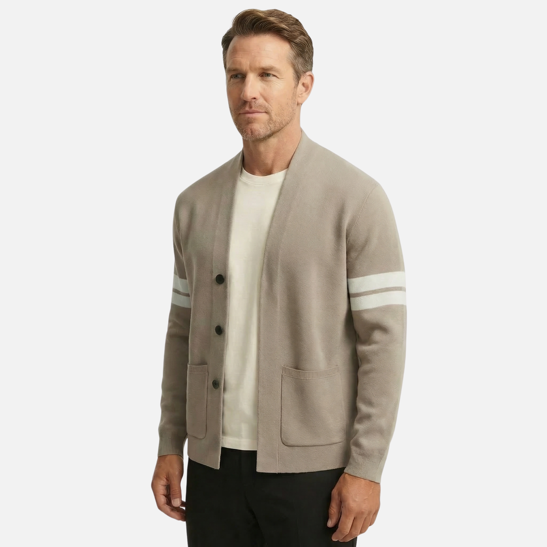 Strick Cardigan Gestreifte Ärmel in moderner Passform für Herren