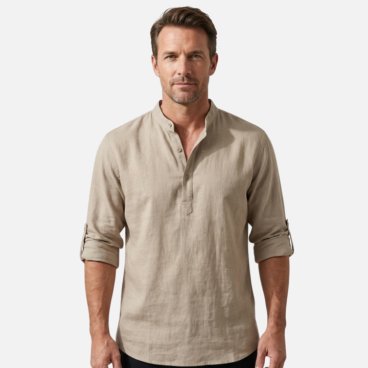 Klassisches Langarm Polo Chino-Kragen für Herren