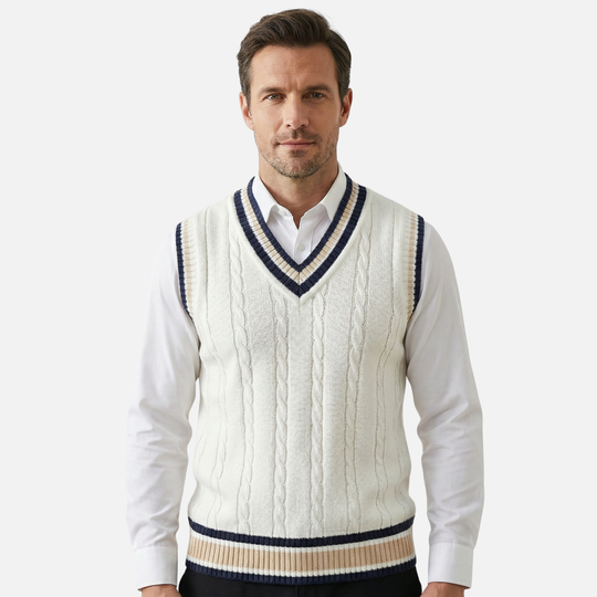 Klassisches V-Ausschnitt Weste mit Kabelstrickmuster für Herren
