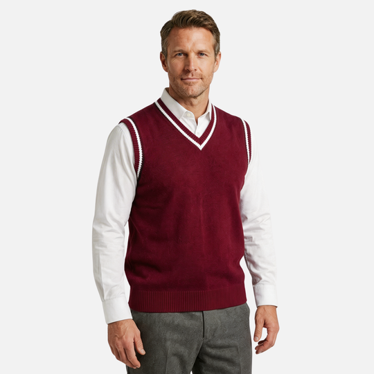 Klassisches V-Ausschnitt Weste mit Kabelstrickmuster für Herren