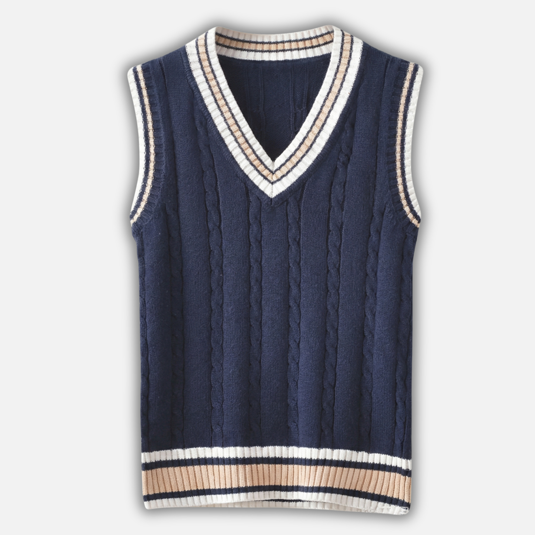 Klassisches V-Ausschnitt Weste mit Kabelstrickmuster für Herren