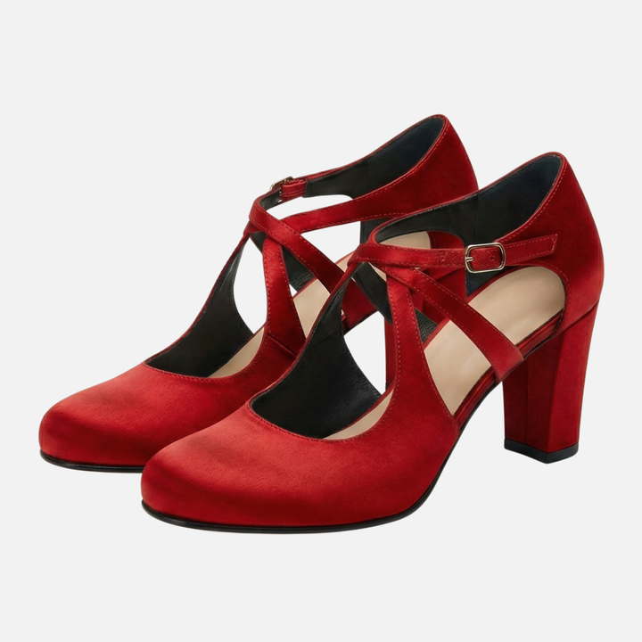 Kreuzriemen Pumps mit Blockabsatz fuer Damen 16
